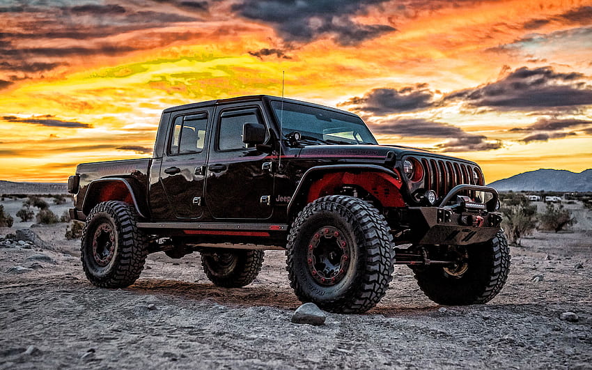 2020, Jeep Gladiator, Mickey Thompson, front view, black SUV, new black Gladiator, tuning Gladiator, american cars, Jeep with resolution 2880x1800. High Quality, jeep truck HD wallpaper