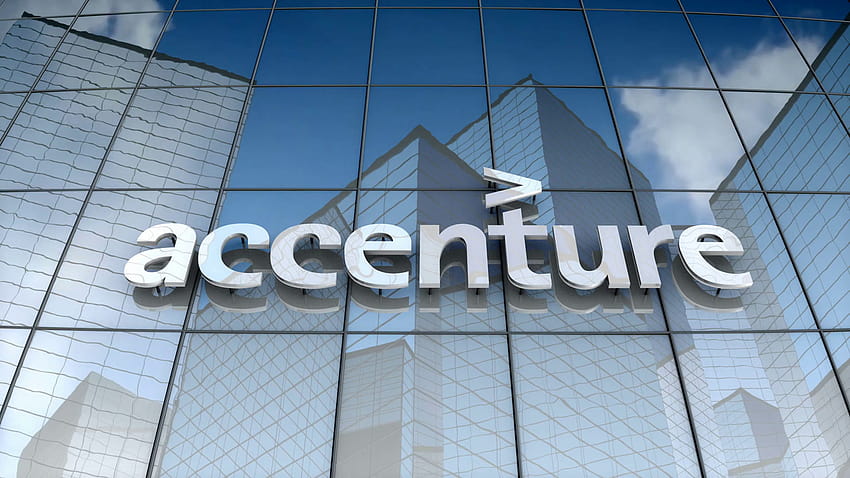 Editorial, logotipo da Accenture Plc em prédio de vidro papel de parede HD