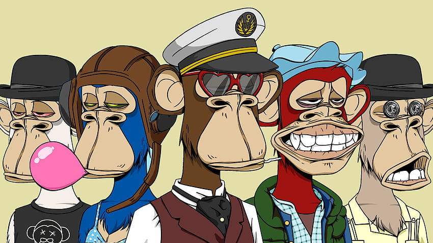 NFT a Hong Kong: i proprietari di Bored Ape Yacht Club cercano offerte di merchandising, mostre d'arte per primati dei cartoni animati, scimmia nft Sfondo HD