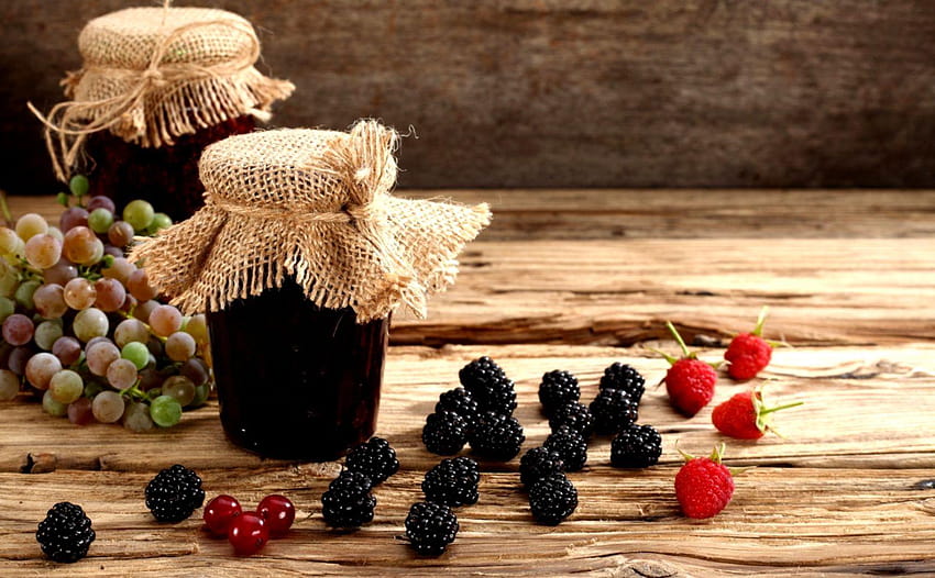 Jam Jars Berries Grapes Blackberries Raspberries Currants HD wallpaper