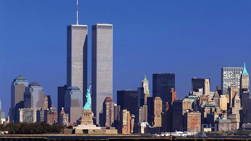 563517 Twin towers, New york, World trade center, Skyscrapers, River, Bridge, Night, City, Manhattan HD wallpaper
