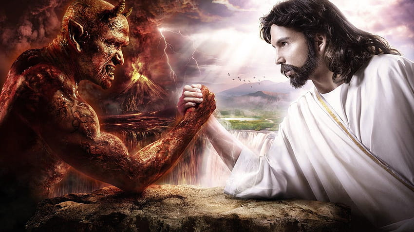 Jesus vs Satan digital , arm wrestling, devils HD wallpaper