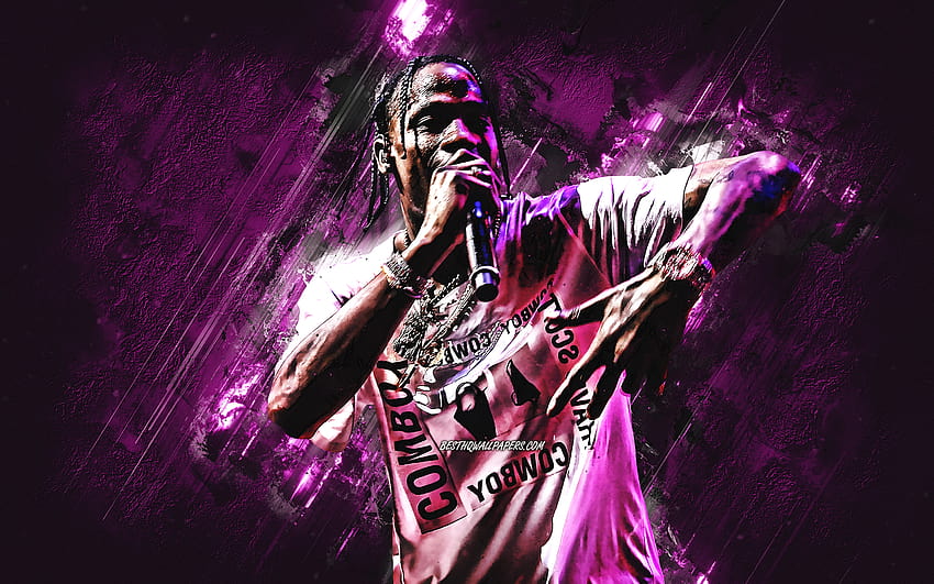 Travis Scott, Jacques Berman Webster II, portrait, purple stone background, american rapper, creative art with resolution 2880x1800. High Quality, purple rapper HD wallpaper