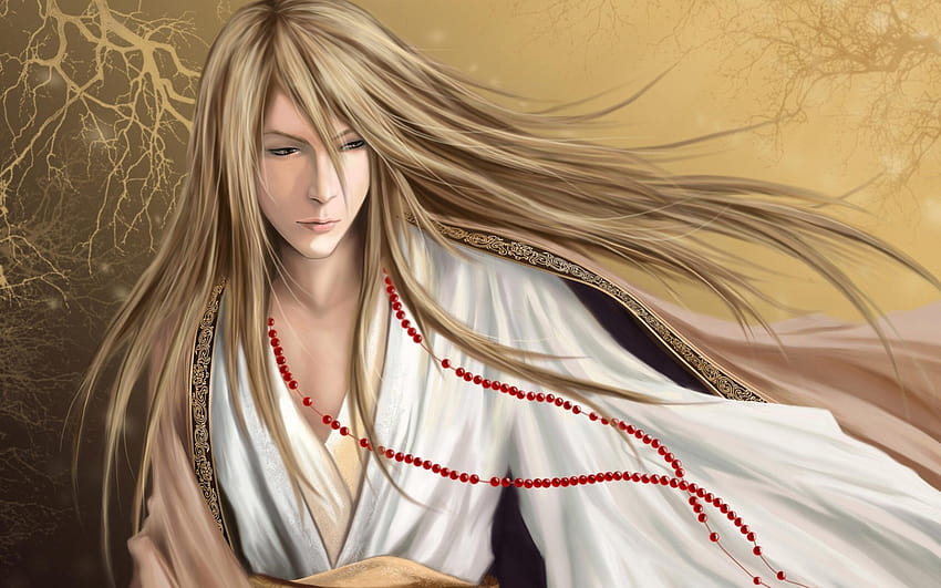 Man with long blonde hair, long hair men anime HD wallpaper