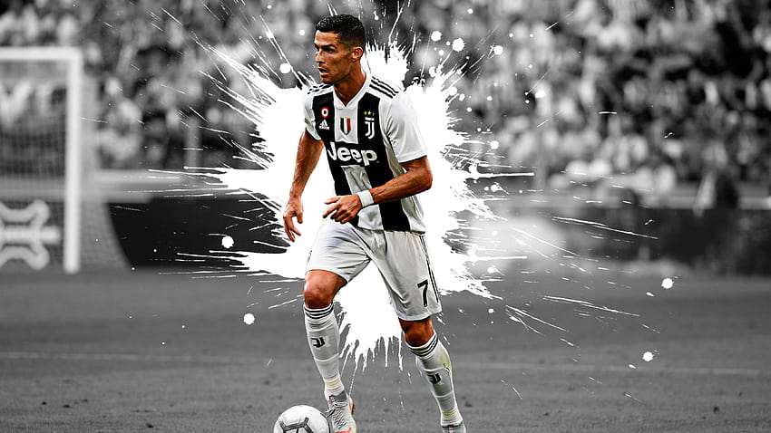 Cristiano Ronaldo CR7 Is Wearing White Black Sports Dress In Blur Stadium Backgrounds Cristiano Ronaldo, ronaldo black and white HD wallpaper