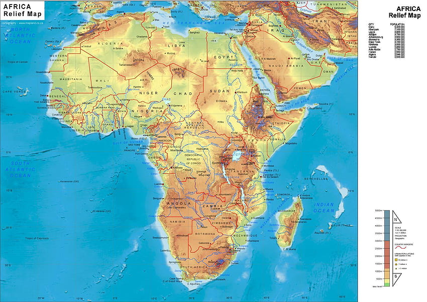 Physische Karte von Afrika, Karte von Afrika HD-Hintergrundbild