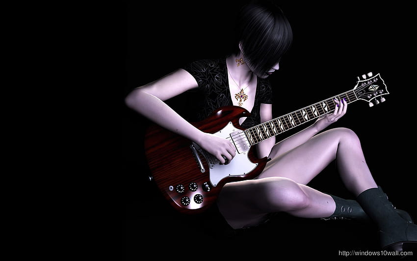 Girl with Guitar Black Backgrounds HD wallpaper