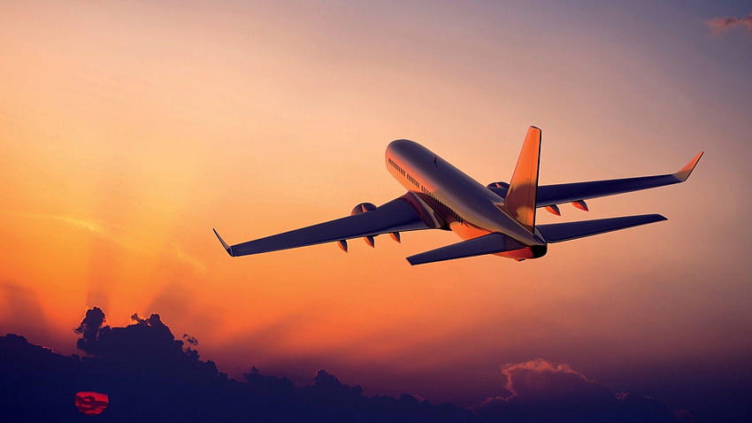 Airplane Take Off at Sunset, takeoff HD wallpaper
