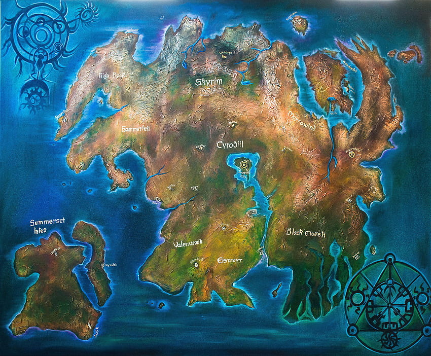 Just finished painting a map of Tamriel for my friend. I was told to, tamriel map HD wallpaper