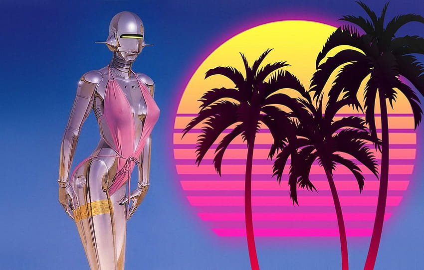 Musik, Mädchen, 80er, Roboter, 80er, Synthesizer, Retrowave, Anime Girl Retro HD-Hintergrundbild
