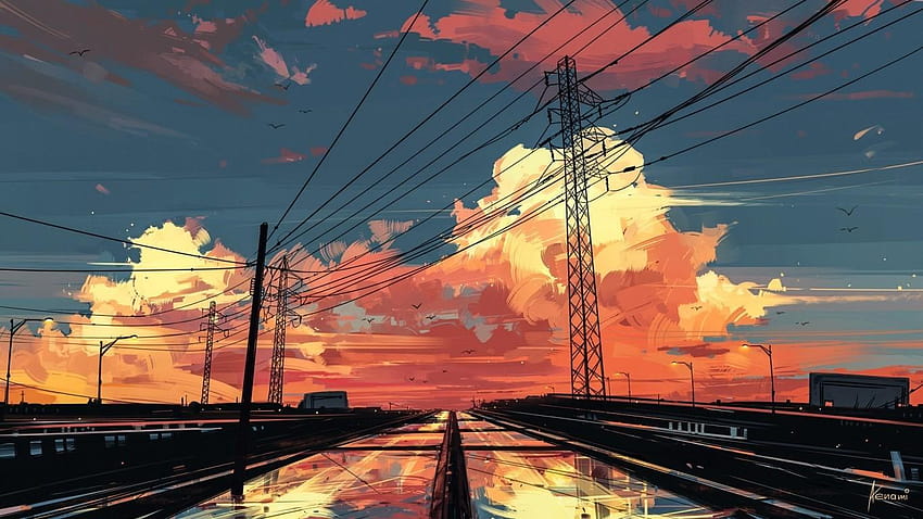 1366x768 Anime Landscape, Sunset, Sky, Painting, scenery anime aesthetic HD  wallpaper | Pxfuel