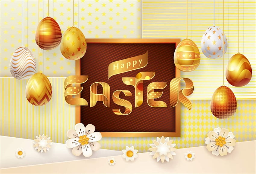 Amazon : Laeacco Happy Easter 5x3ft Vinyl graphy Backgrounds Cartoon Hanging Golden Easter Eggs Flower Decors Backdrop Community Easter Egg Hunt Day Banner Child Baby Shoot Poster : Camera & วอลล์เปเปอร์ HD