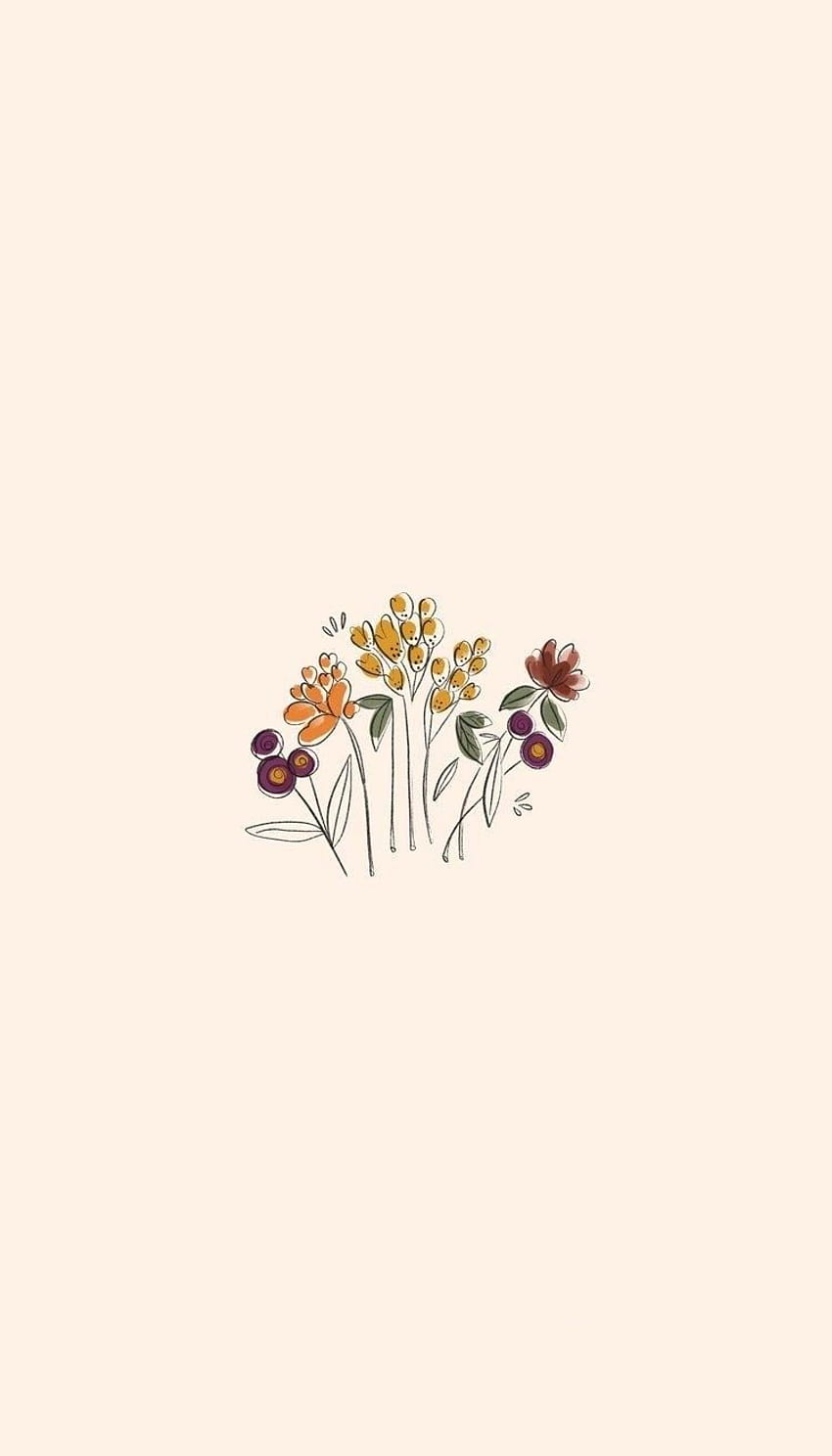 Floral minimalista, dibujo de flores minimalista. fondo de pantalla del teléfono