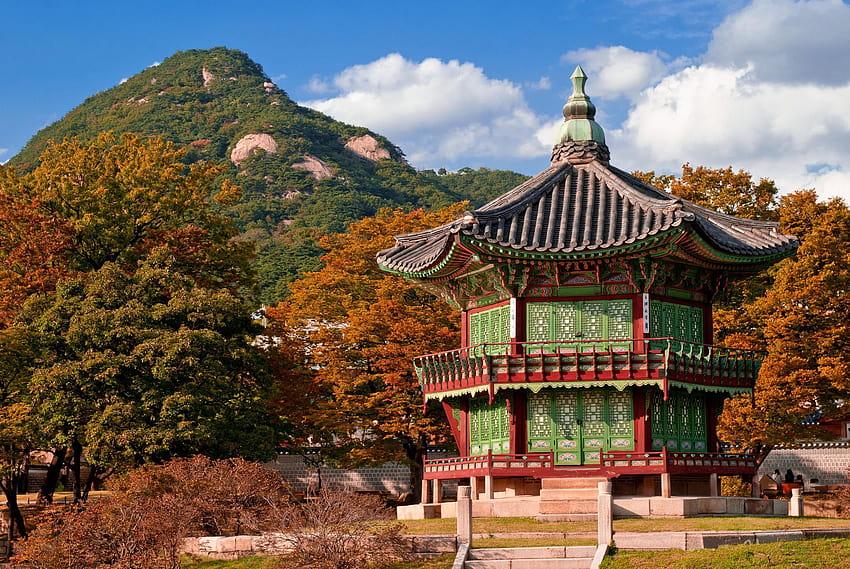 Palácio de Gyeongbok no outono, Coreia do Sul, ilha de outono nami papel de parede HD