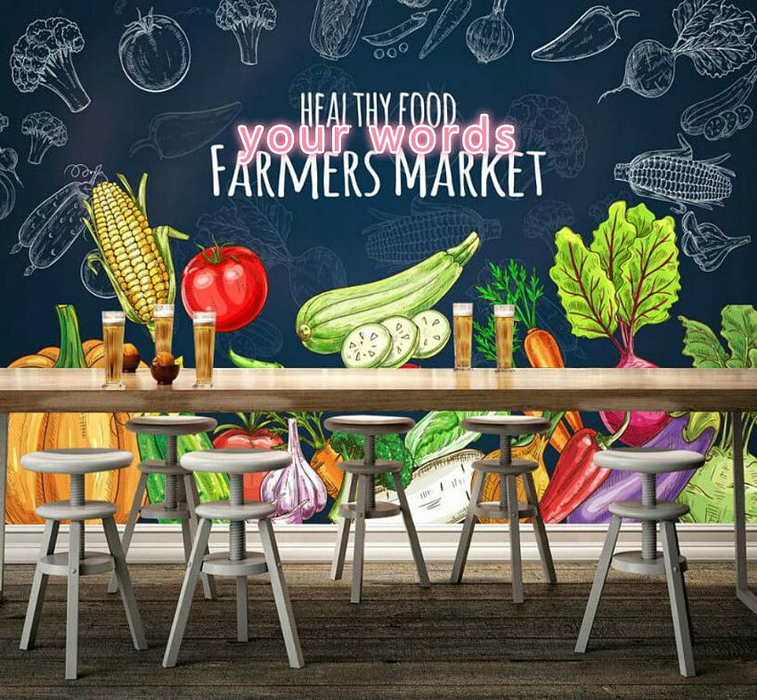 3D Hand drawn Healthy Food Mural for Fruits Vegetables Supermarket Farmer Market Wall Industrial Decor Wall Paper 3D HD wallpaper