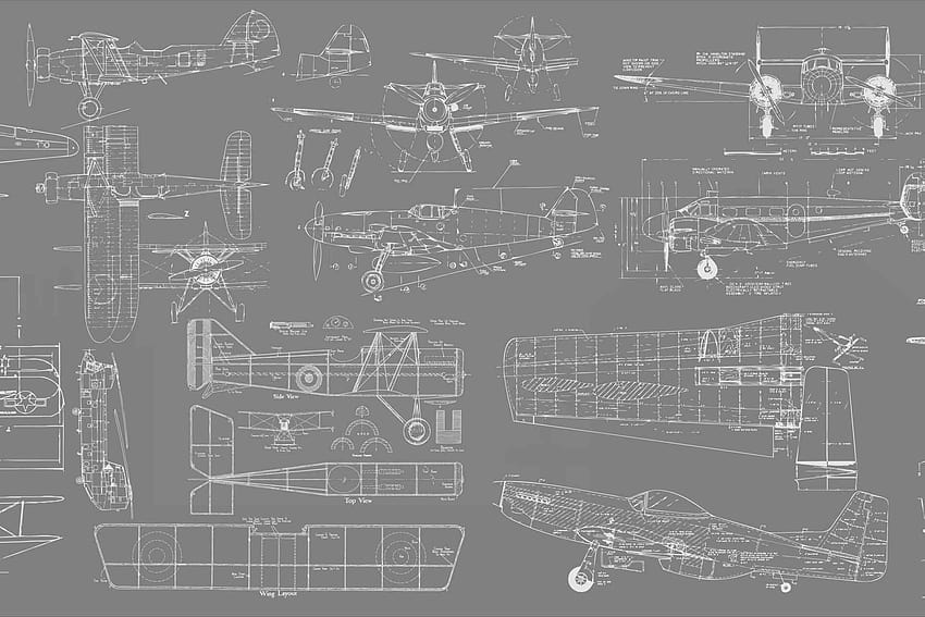 A with a grey backgrounds and white technical drawings of airplanes HD wallpaper