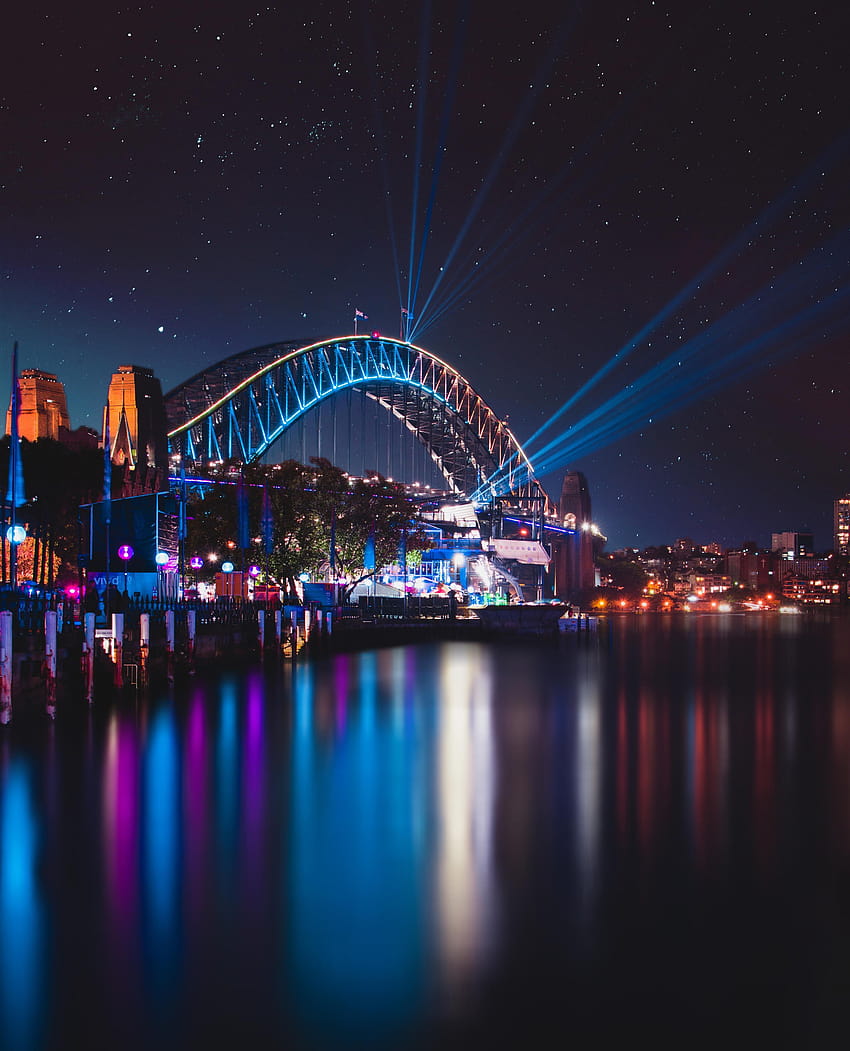 Sydney Harbour Bridge, Nacht, Reflexionen, Sydney Harbour Bridge HD-Handy-Hintergrundbild