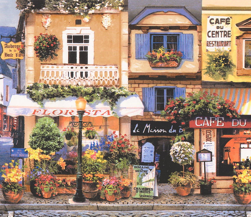Retro French Town Paris Lille Restoranlar Kafe Sarı Mavi Bordür Eski Tasarım, Rulo 15' x 7.75'', paris cafe HD duvar kağıdı