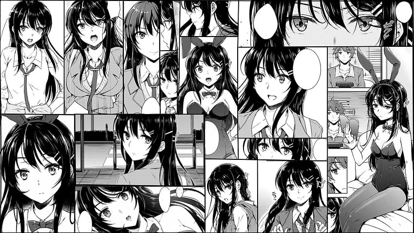 Mai Sakurajima, Manga, den ich gemacht habe: SeishunButaYarou, schwarz-weißer Anime-Manga HD-Hintergrundbild