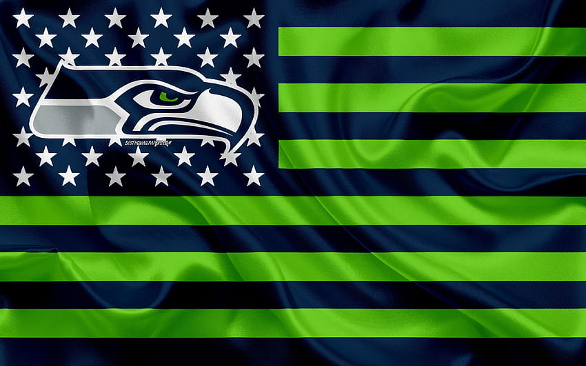Seattle Seahawks, American football team, creative American flag, blue green flag, NFL, Seattle, WA, USA, logo, emblem, silk flag, National Football League, American football with resolution 3840x2400. High HD wallpaper