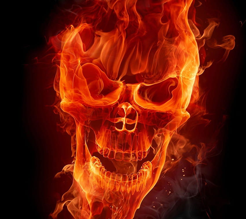 Red Flaming Skull, membakar tengkorak Wallpaper HD