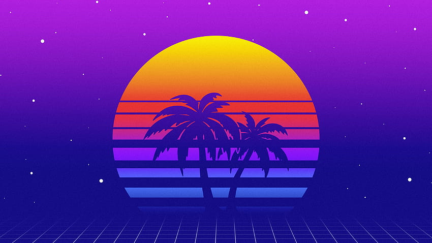 80s Palm Tree Sunset, palma retrò Sfondo HD