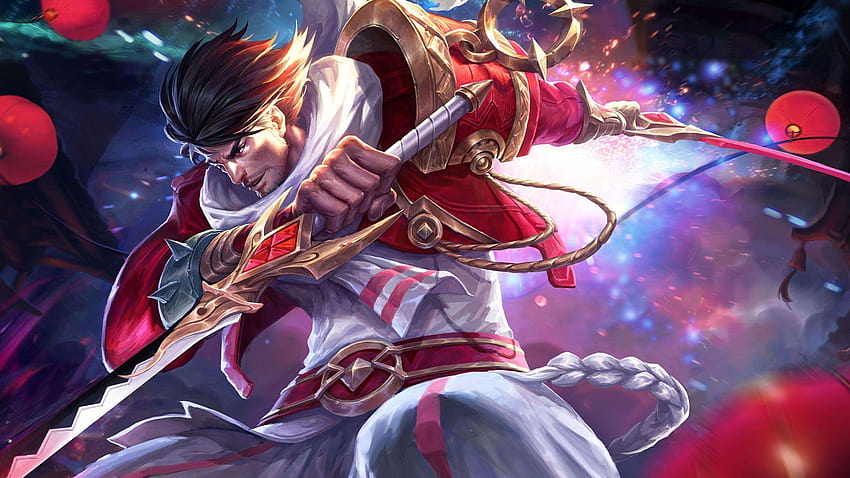 Karakter King Of Glory Miyamoto Musashi Prajurit Senjata Pedang Merah Wallpaper HD