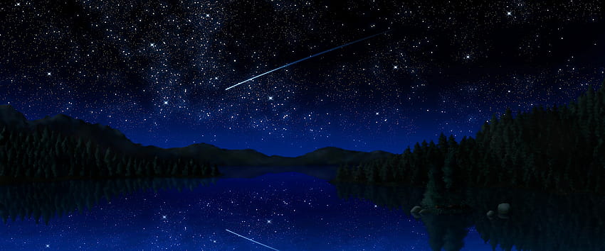 อะนิเมะ Night Sky Stars Lake ภูมิทัศน์ทิวทัศน์, อะนิเมะพีซีท้องฟ้ายามค่ำคืน วอลล์เปเปอร์ HD