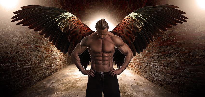 Men Muscle Wings Fantasy Angels Belly Hands 6484x3065, man with wings ...