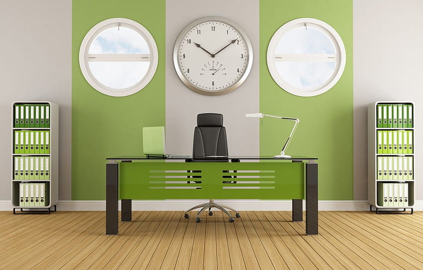 녹색, 인테리어, 현대, 사무실, 녹색, 인테리어, 사무실, 동시대의, 세련된 디자인, 세련된 디자인, 섹션 интерьер HD 월페이퍼