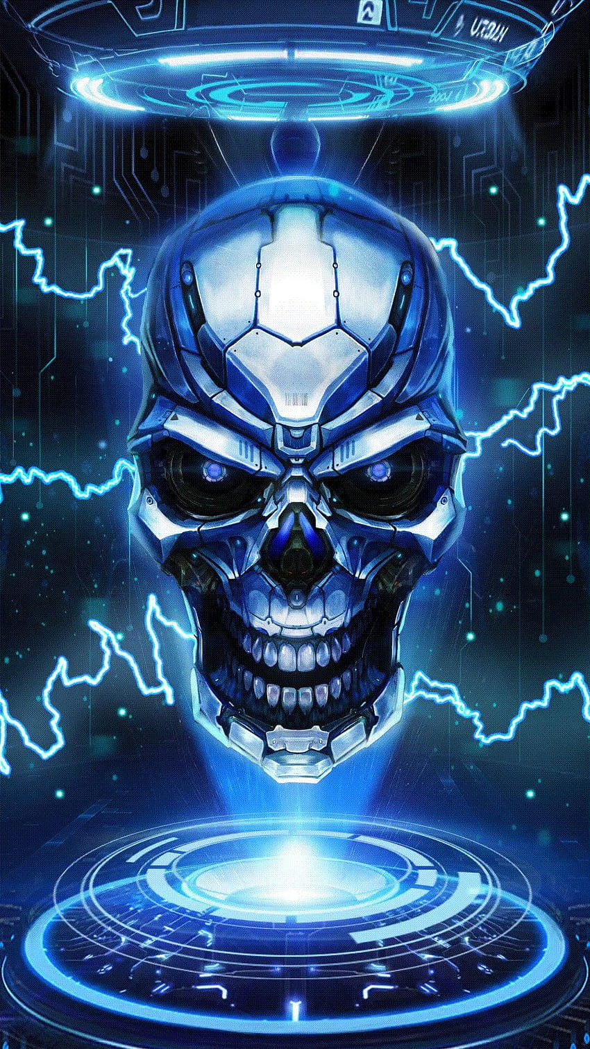 Skull on Fire ·①, blue skull fire HD phone wallpaper