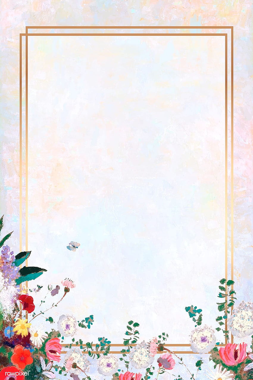 Cadre doré rectangle sur vecteur d'arrière-plans pastel, pastel de fleurs de printemps Fond d'écran de téléphone HD