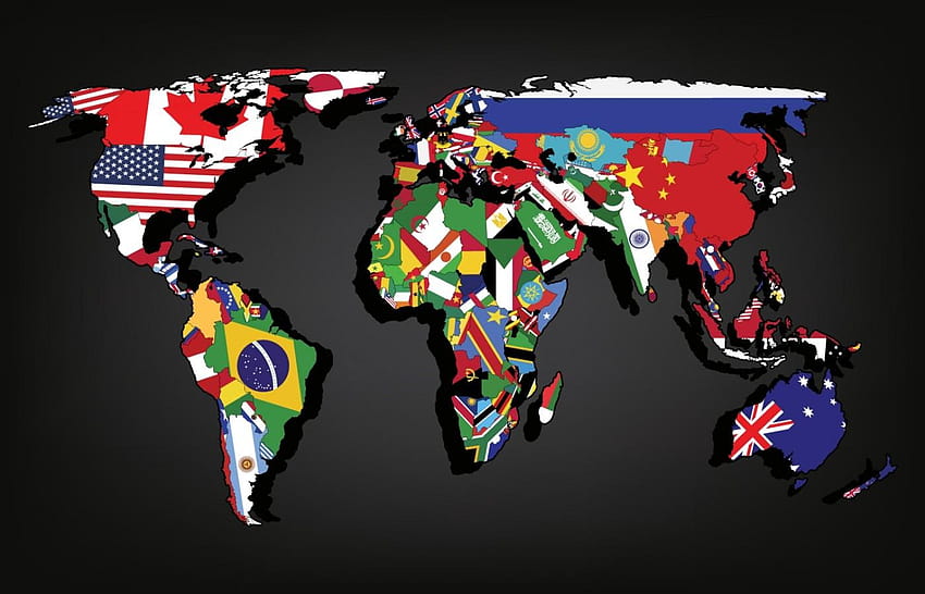 Mappa del mondo colorata con bandiere nazionali, murale personalizzato, colori nazionali Sfondo HD