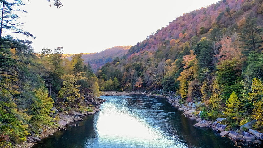 Pemandangan Musim Gugur Menghadap Sungai Cheat di West Virginia Wallpaper HD