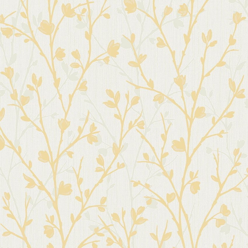 Twiggy Floral Yellow, hellcremegelber Blumenweinlese HD-Handy-Hintergrundbild