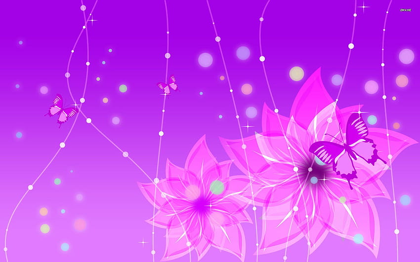 Purpurowe kwiaty i motyle, abstrakcyjne tło ungu Tapeta HD