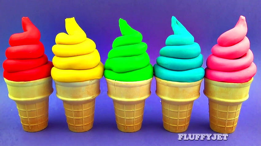 Pelajari Warna untuk Anak-Anak dengan Play Doh Ice Cream Cone Surprise Toys, es krim pelangi dengan gummy bears Wallpaper HD