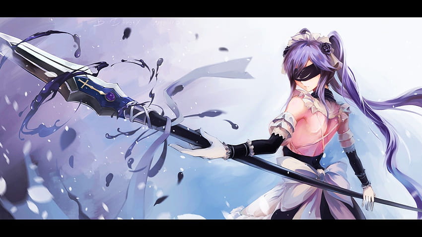 Beautiful Black Anime Girl in Maid Dress with Coal Colored Hair in Battle  Pose with Spear · Creative Fabrica