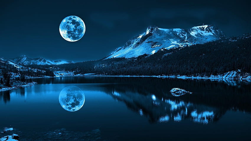 montanha, lago, paisagem, canadá /, noite azul papel de parede HD