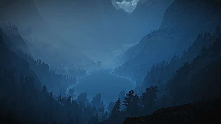 Foggy Lake Minimalism Landscape, Artist HD wallpaper