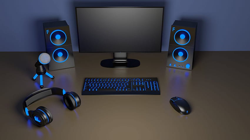 Computer setup headphones mouse keyboard mechanical speakers, computer speaker HD wallpaper
