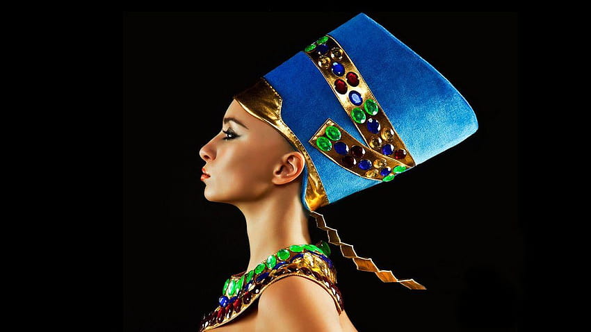 Women Queen Egyptian head dress profile faces Nefertiti jewels HD wallpaper