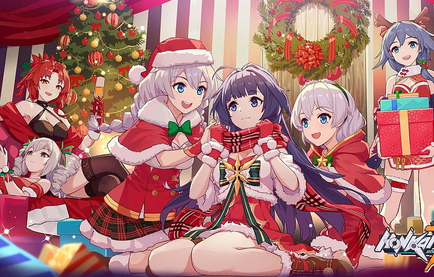 decoration, girls, the game, tree, new year, Christmas, anime, Honkai Impact 3rd , section сёнэн, christmas animation girls HD wallpaper