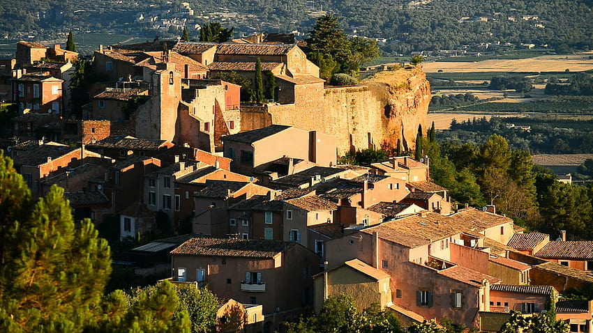Widok wsi Roussillon, Prowansja, Francja, Europa. ~ Klip, wsie Prowansja Tapeta HD