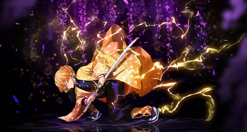 Zenitsu Agatsuma con espada de Demon Slayer Anime, demon slayer zenitsu agatsuma fondo de pantalla