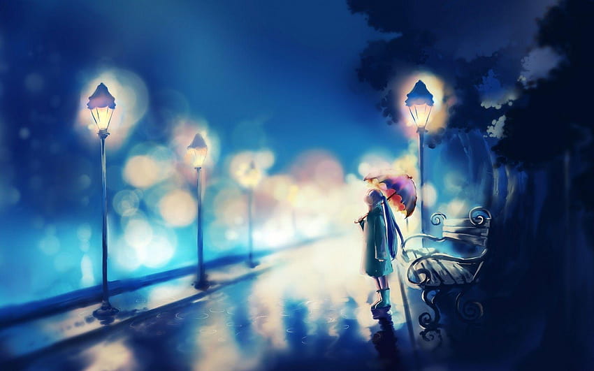Night Lights Alone Girl Painting อินเทรนด์อะนิเมะคนเดียว วอลล์เปเปอร์ HD