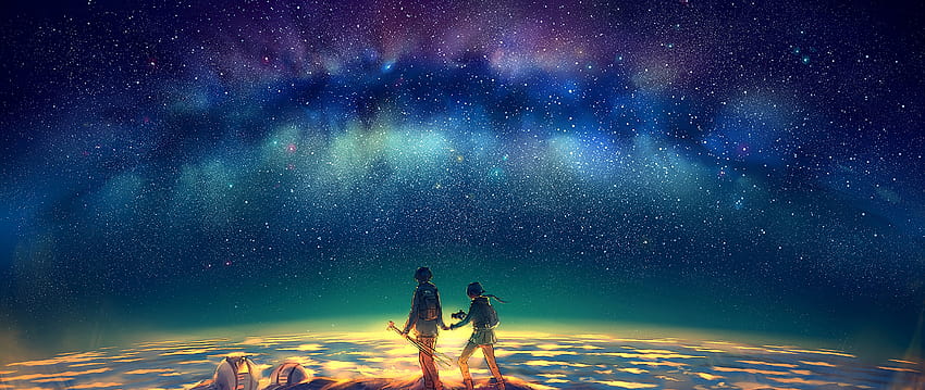 Anime Stars Night Sky Summit PC, anime ultrawide HD wallpaper