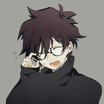 Emo anime boy wearing circular sunglasses with black hair and bangs over  eyes on Craiyon