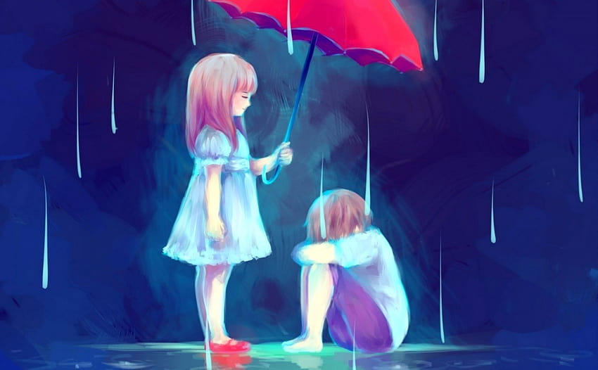 Anime, anime, boy, umbrella, HD phone wallpaper