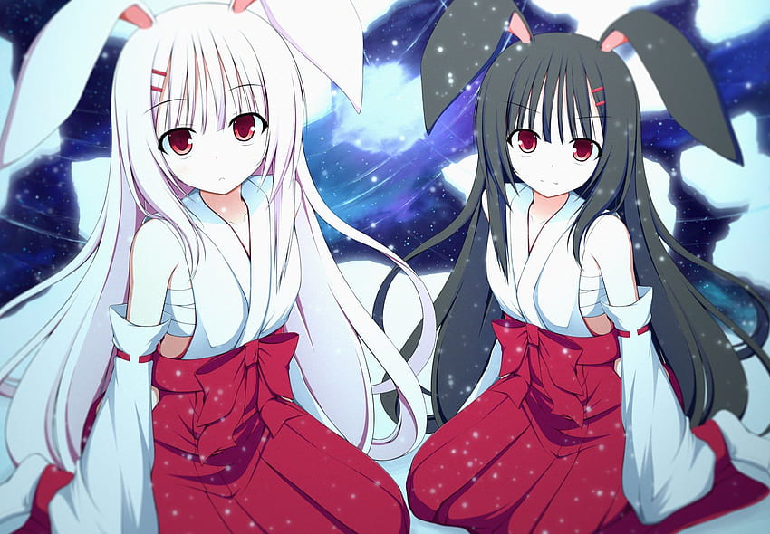 Girls animal ears black hair bunny ears japanese clothes long hair mizuki, rabbit girl anime HD wallpaper